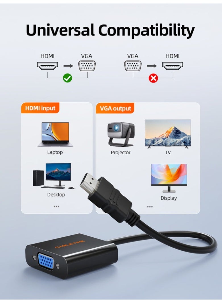 كابل تايم محول فيديو من HDMI ذكر إلى VGA أنثى بدقة 1080 بكسل - Image 2
